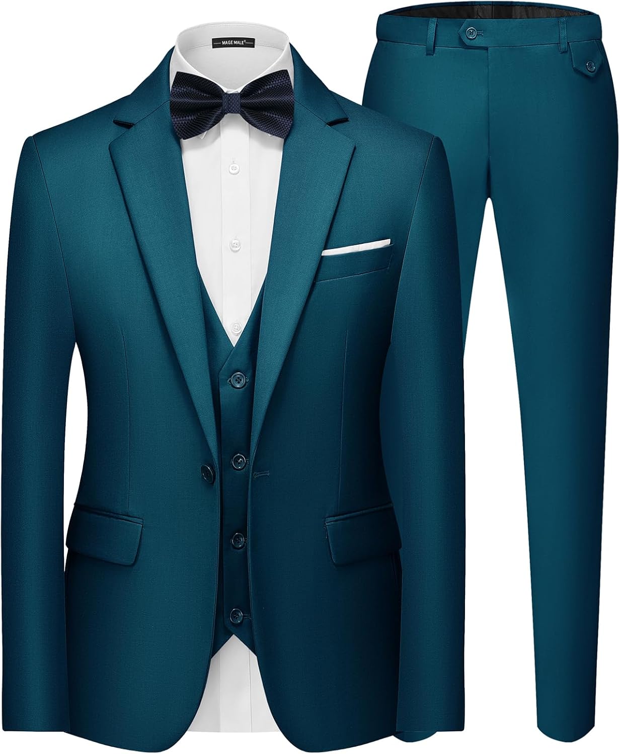 MAGE MALE Men's 3 Pieces Suit Elegant Solid Slim Fit Set