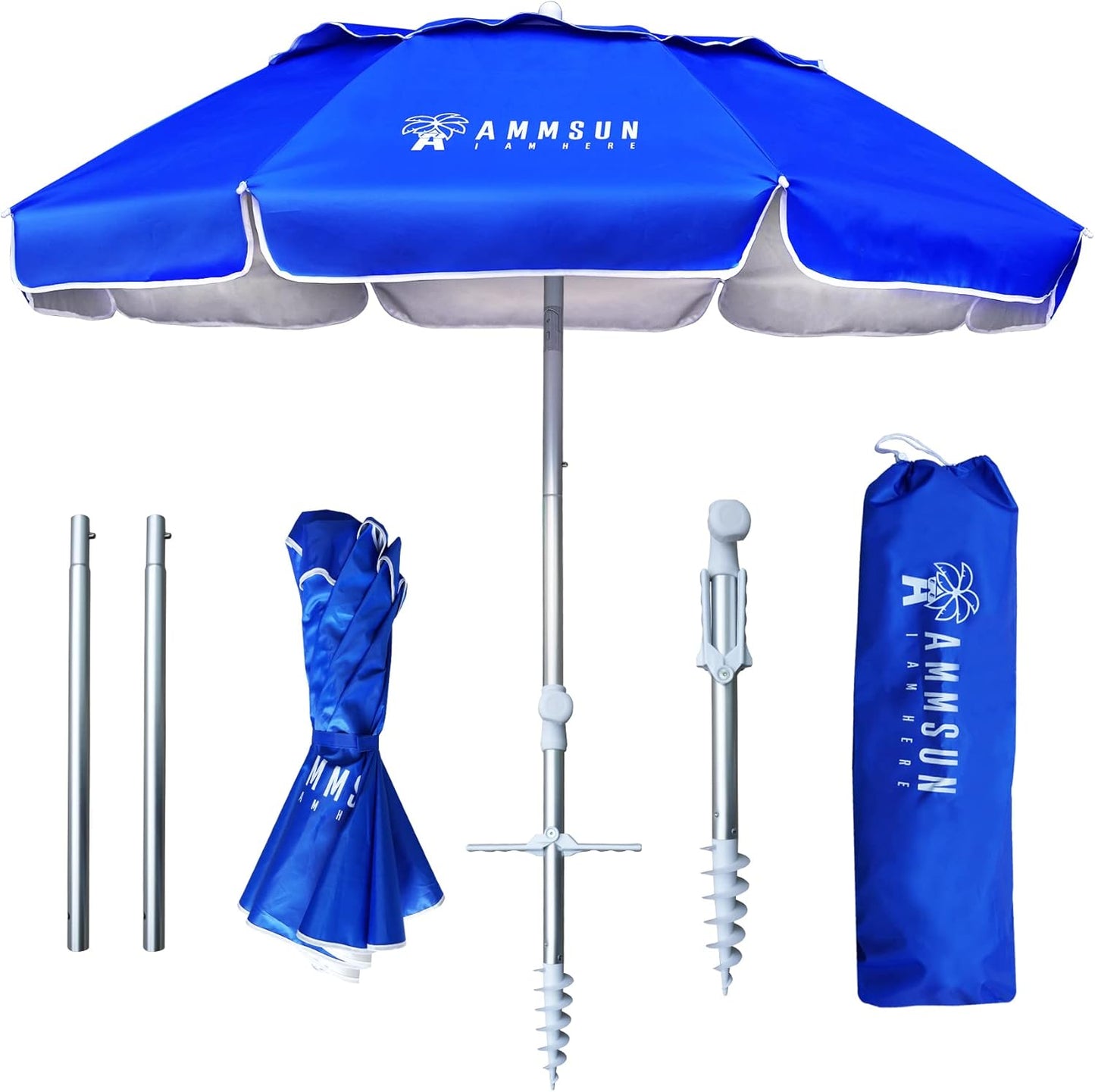 6ft Portable Travel Beach Umbrella with Sand Anchor and Tilt