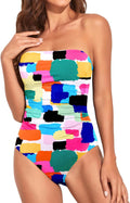 Women Tummy Control One Piece Swimsuit Strapless Bandeau - Halter