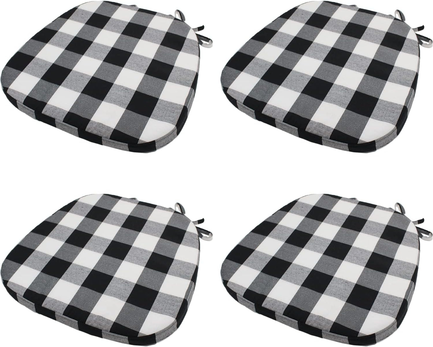 Memory Foam Chair Cushion with Ties for Dining Chairs - Black White