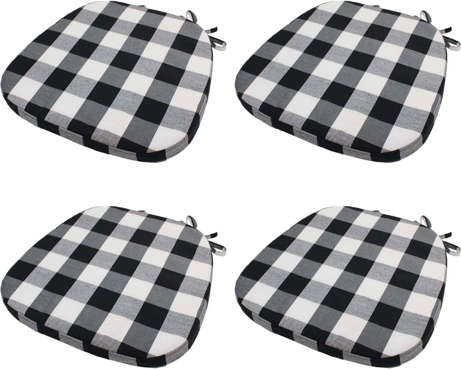 Memory Foam Chair Cushion with Ties for Dining Chairs - Black White