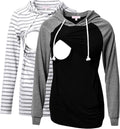 Bhome Nursing Shirt Long Sleeves Hoodie Breastfeeding Top - Easy Pump