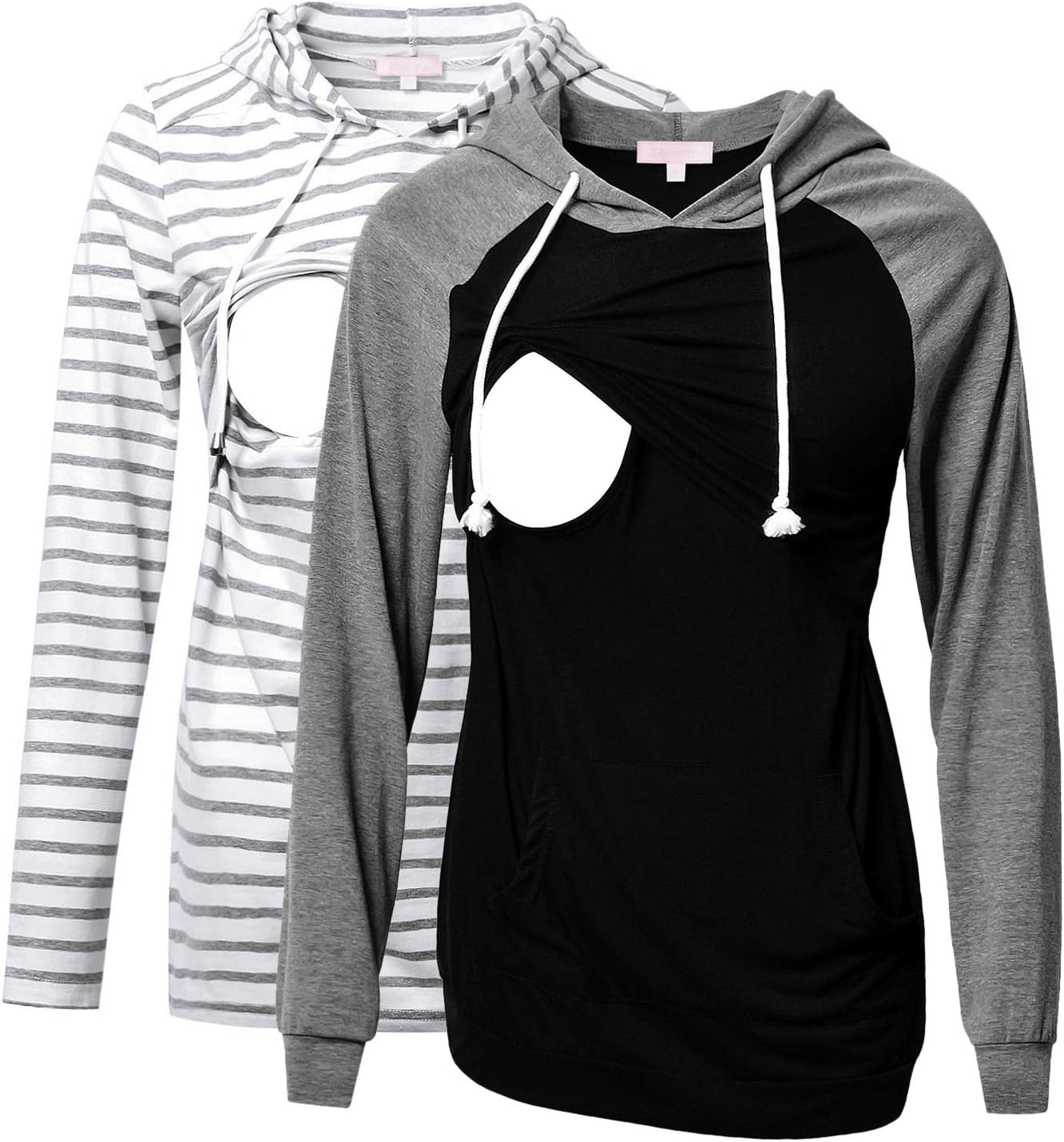 Bhome Nursing Shirt Long Sleeves Hoodie for Breastfeeding Moms