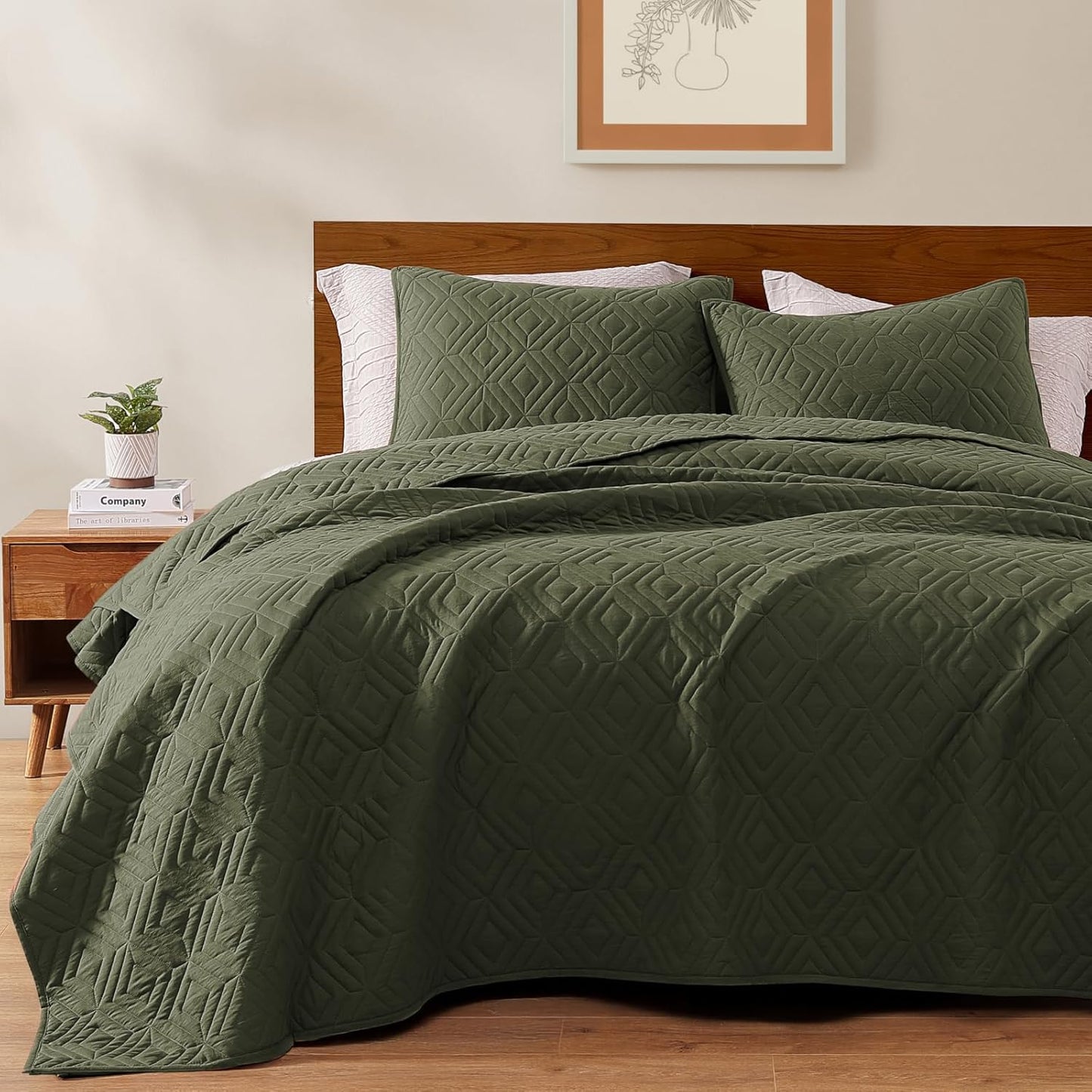 WRENSONGE Queen Quilt Set - Stylish Olive Green Bedding Set
