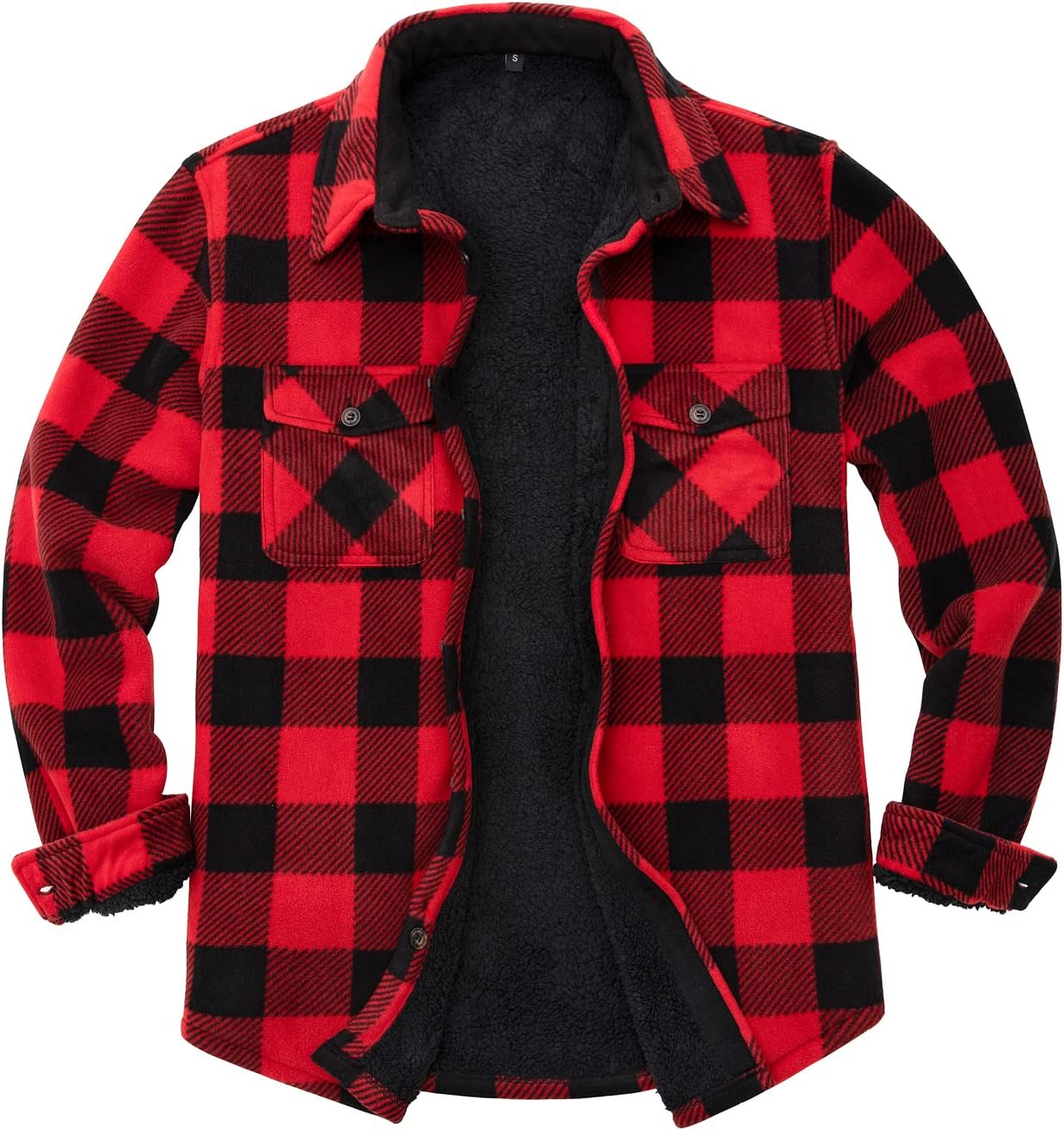 ZENTHACE Men's Warm Sherpa Lined Fleece Plaid Flannel Shirt Jacket