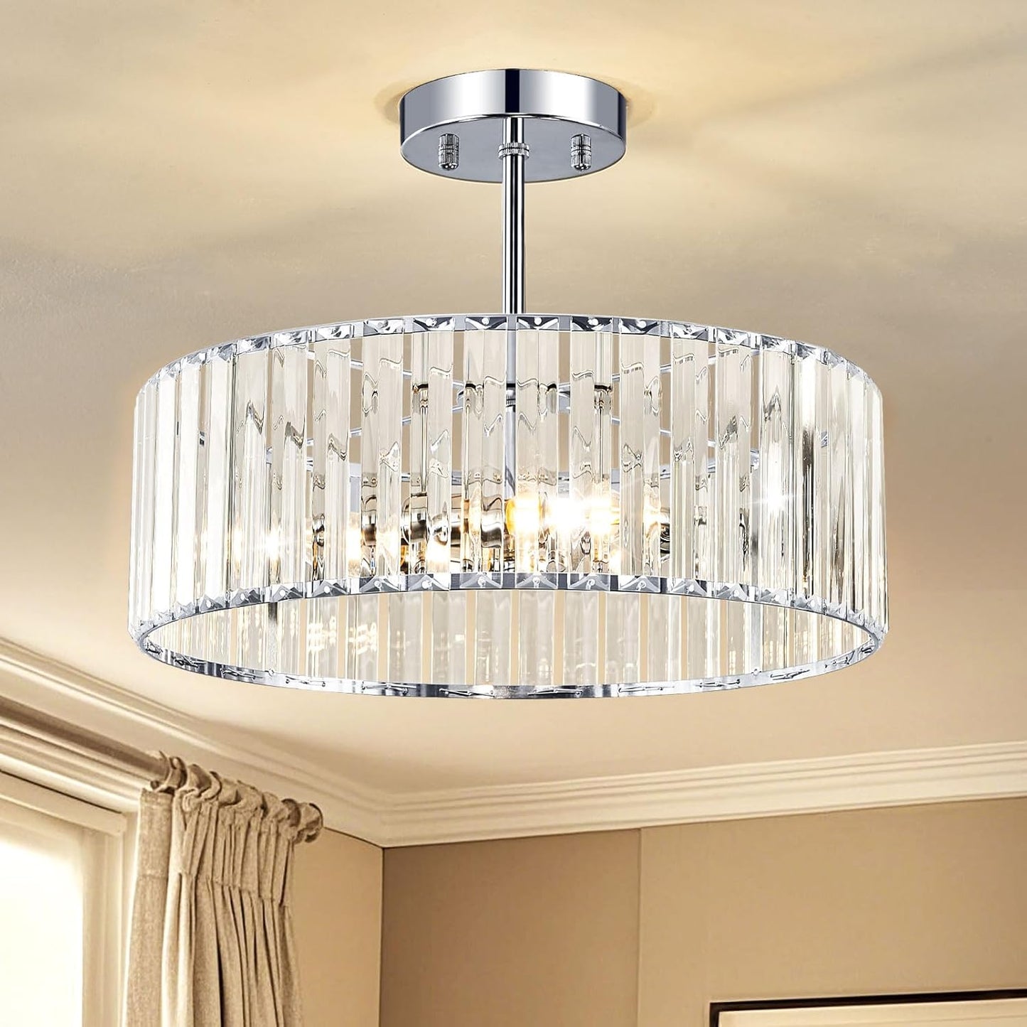 Crystal Chrome Semi Flush Mount Ceiling Light for Modern Spaces