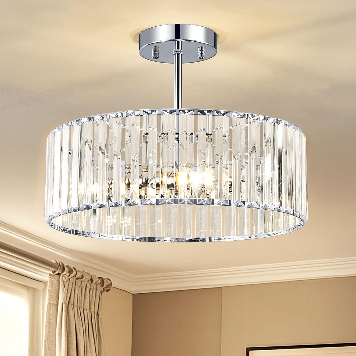 Crystal Chrome Semi Flush Mount Ceiling Light for Modern Spaces