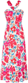 Women's Floral Maxi Dress with Criss Cross Halterneck for Summer