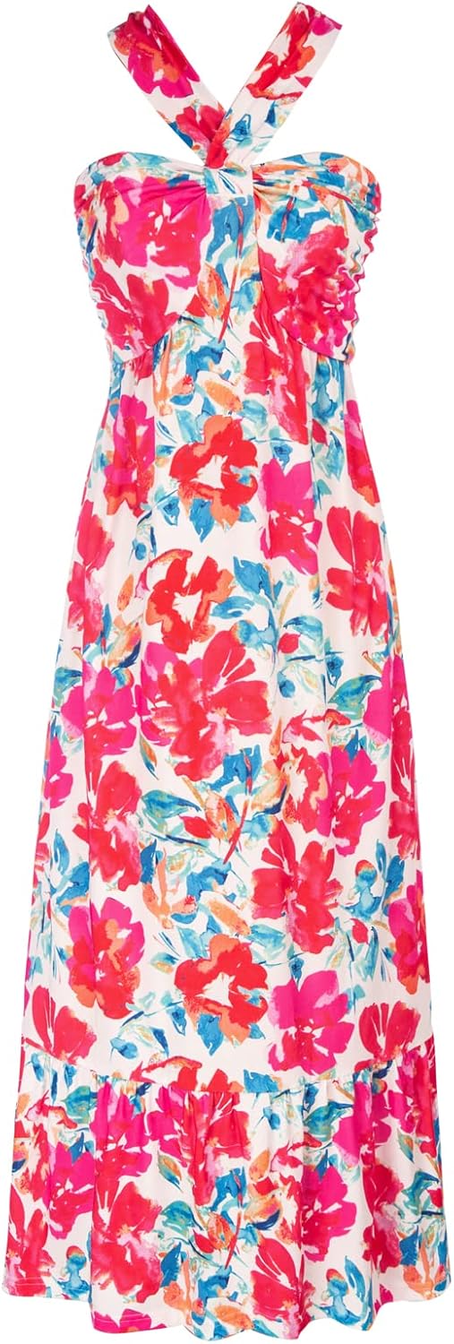 Women's Criss Cross Halterneck Floral Maxi Dress for Summer