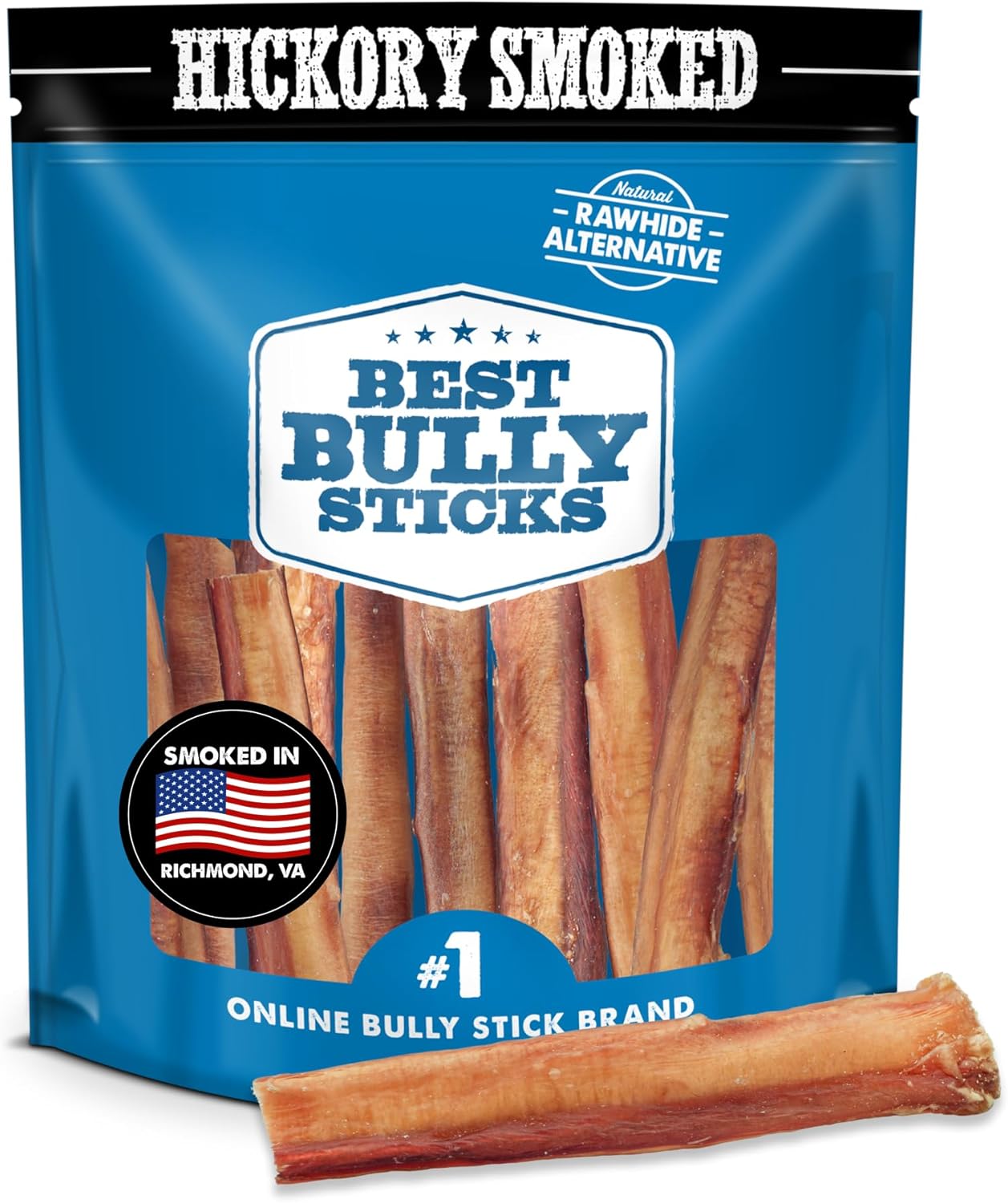 Thick 6 Inch Hickory Smoked Bully Sticks for Dogs - 10 Count