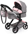 Pram Xeo Butterfly Grey & Pink for Dolls up to 20in - Convertible