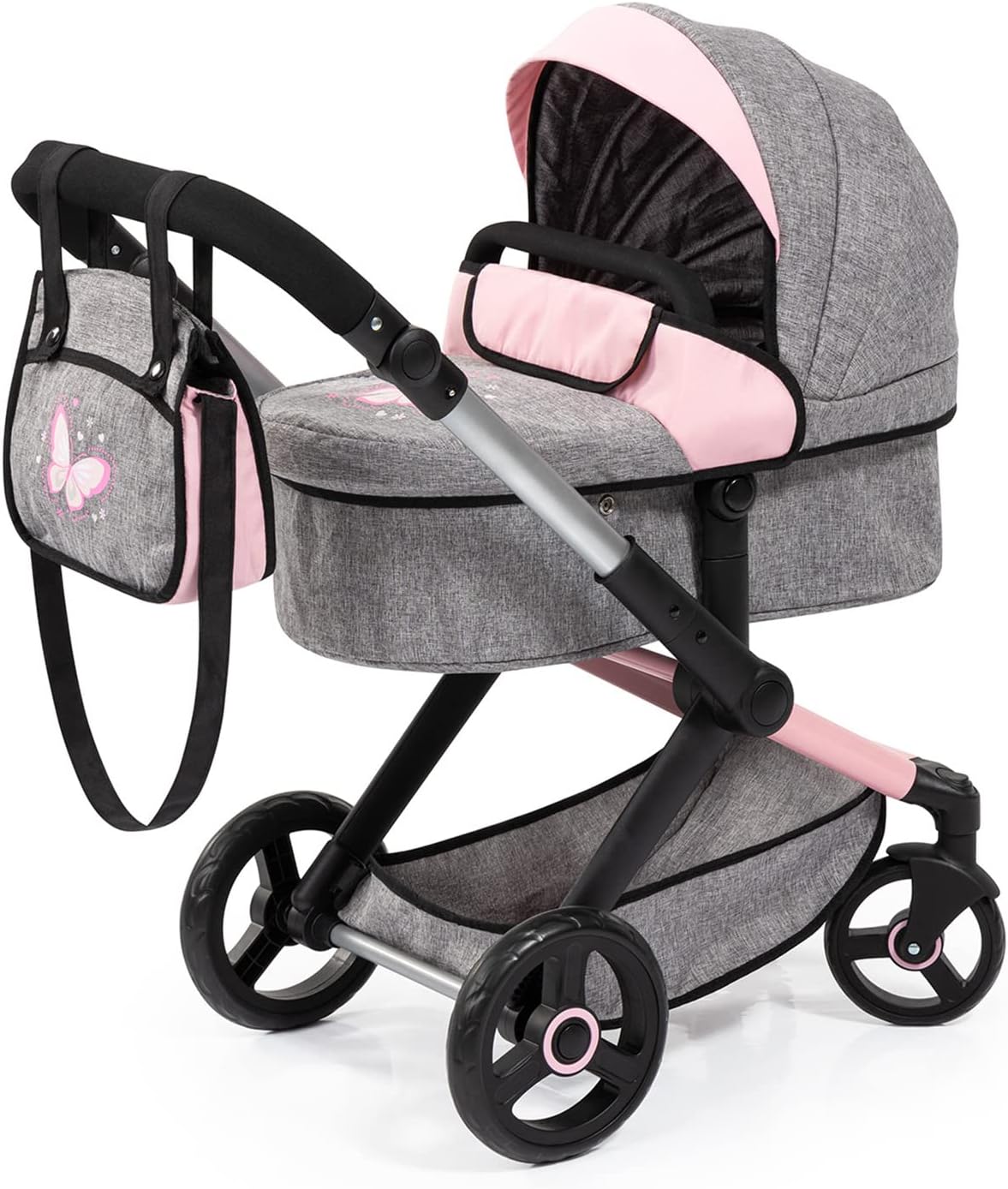 Bayer Pram Xeo Butterfly Grey & Pink: Stylish Doll Pram Set