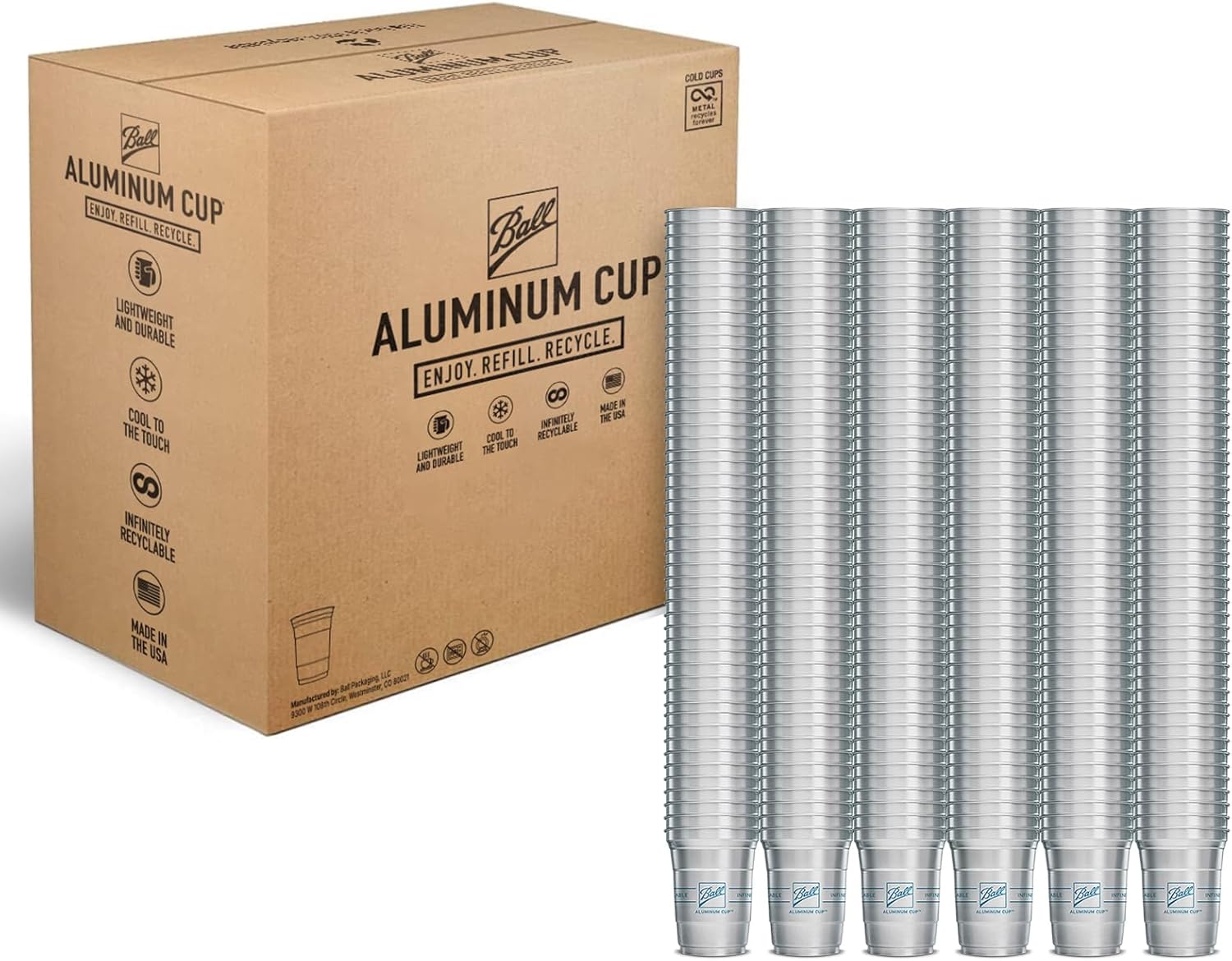 Ball Aluminum Cup 16oz Recyclable Party Cups - 600 Count Pack
