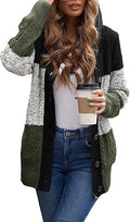 Sidefeel Women Hooded Knit Cardigans Button Cable Sweater Coat - Cozy