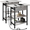 End Table with Charging Station Set of 2 - Narrow Nightstand for Small