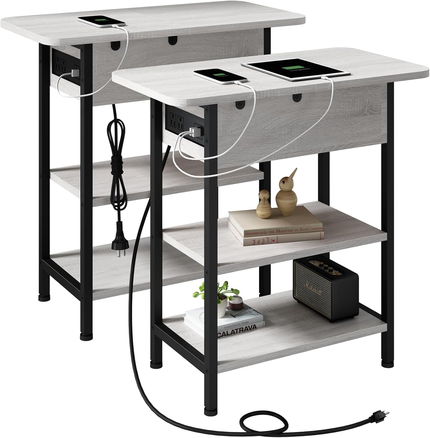 LIDYUK End Table with Charging Station for Small Spaces