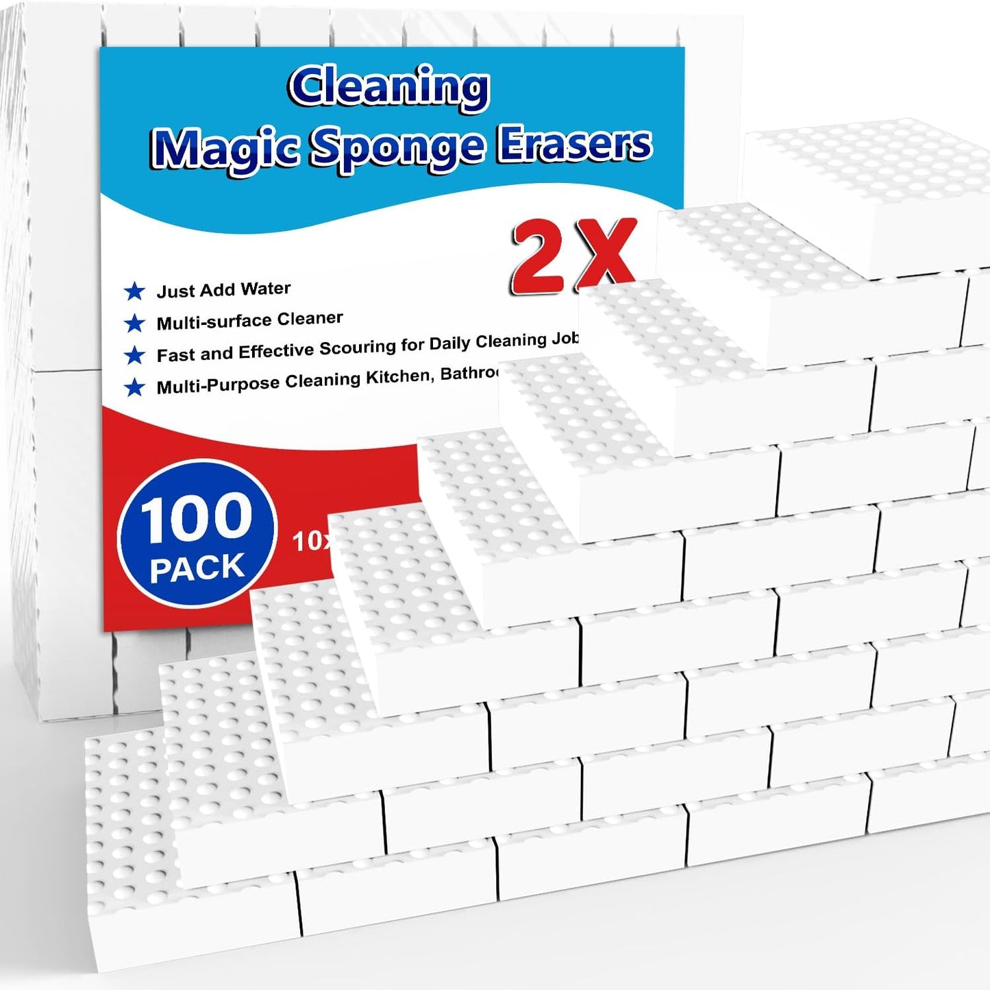 Magic Sponge Erasers 100 Pack for Ultimate Household Cleaning