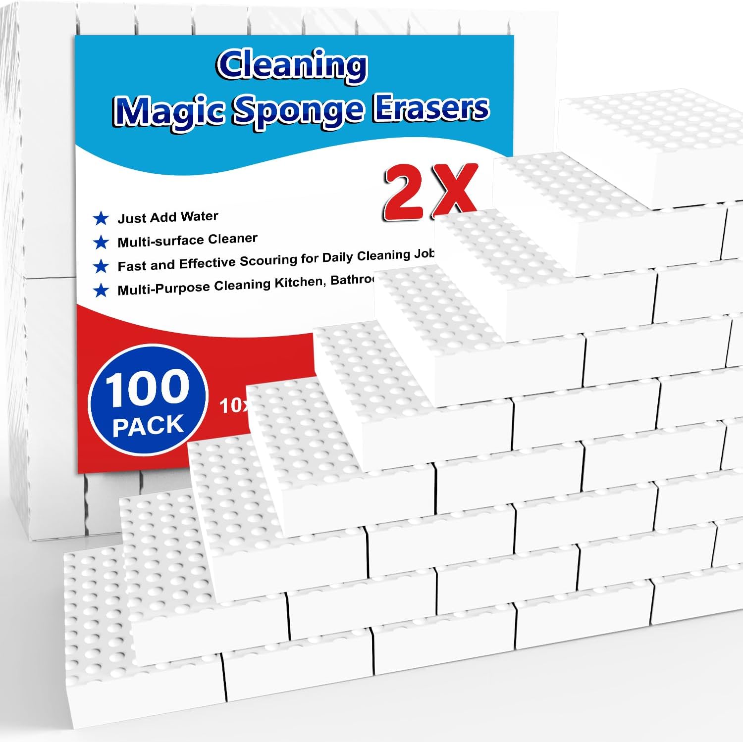 Magic Sponge Erasers 100 Pack for Ultimate Household Cleaning