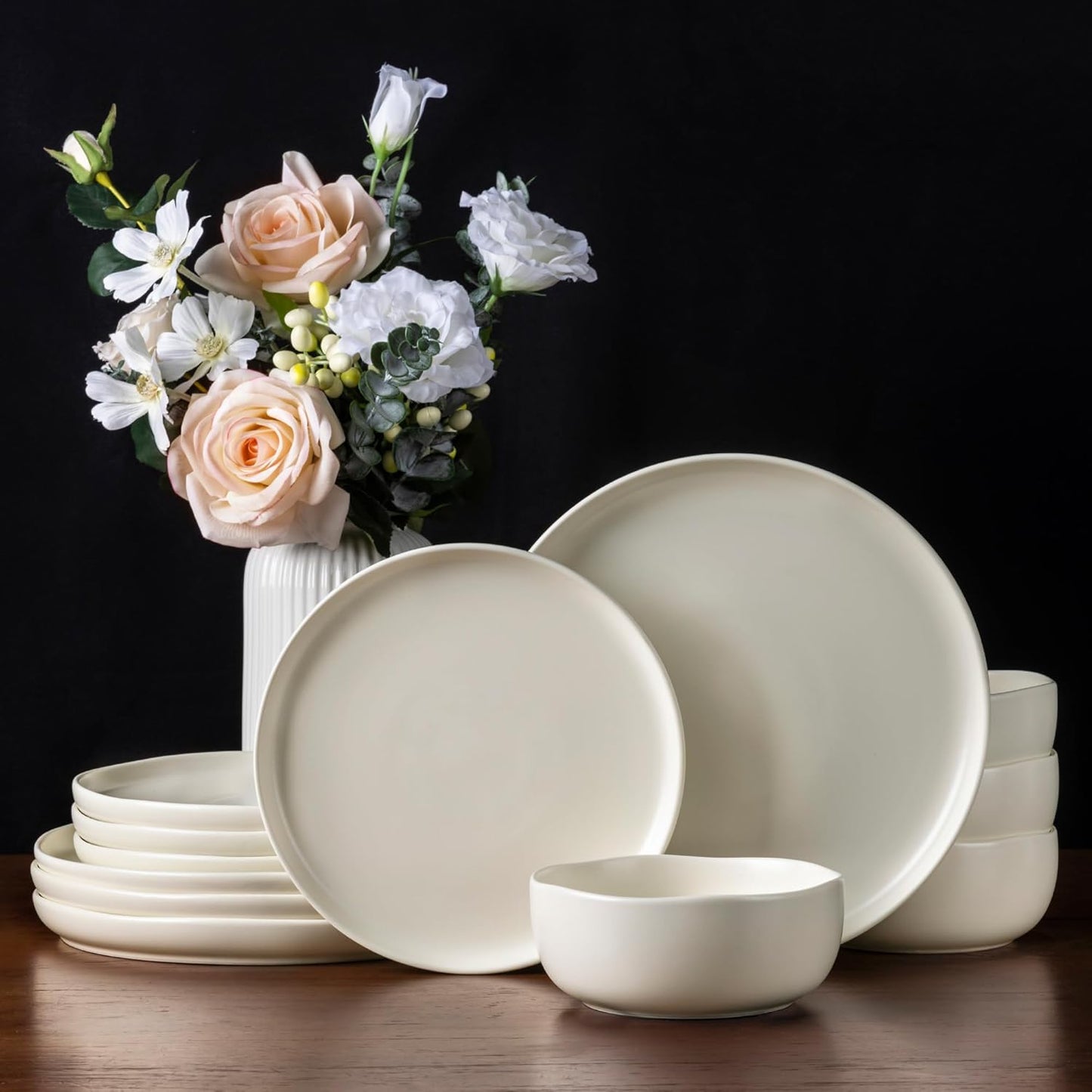 AmorArc Stoneware Dinnerware Sets with Wavy Rim Design