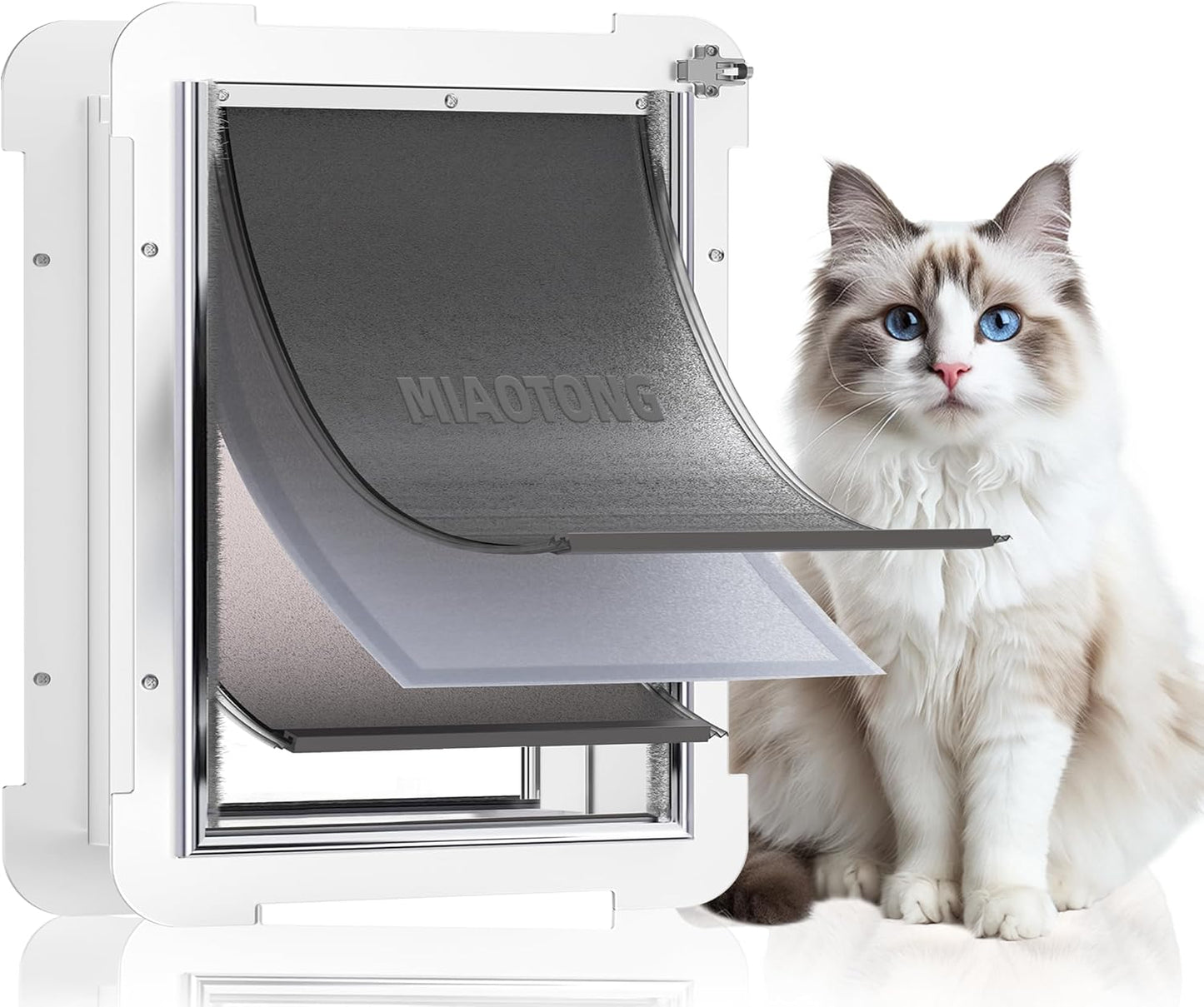 3-Flaps Steel Cat Door for Exterior Doors with Sliding Lock Panel