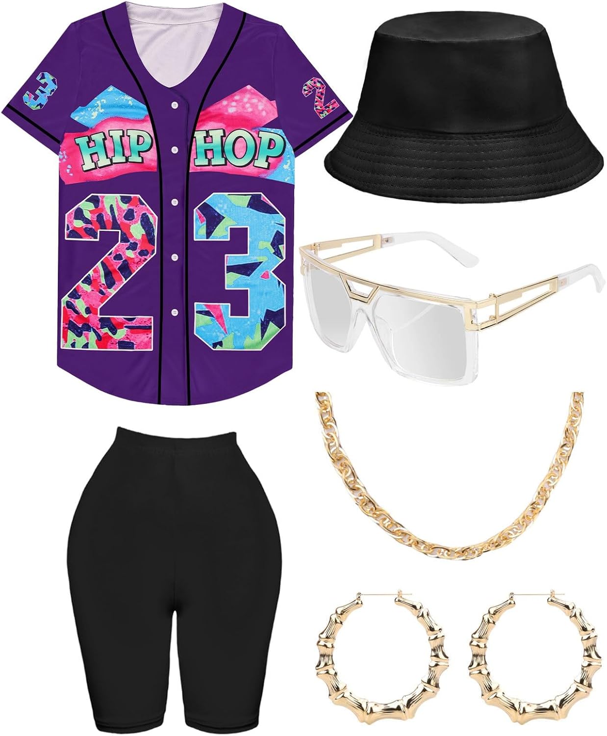 80s 90s Outfit for Women, Unisex Hip Hop Costume Set