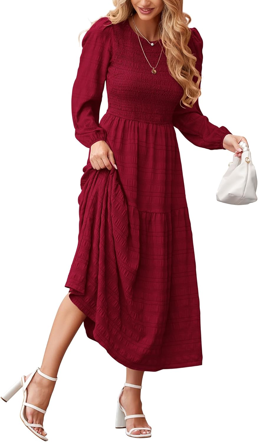 Dowerme Women's Puff Long Sleeve Maxi Dress for Fall 2025
