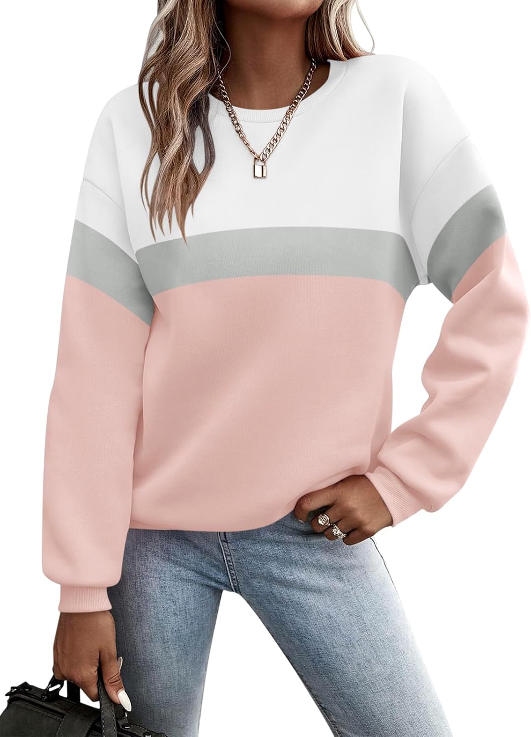 Stylish Women's Long Sleeve Color Block Sweatshirts for Fall