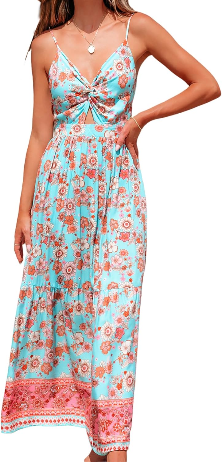 CUPSHE Women's Floral Print Maxi Dress for Summer Fun