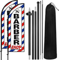 2 Set Barber Flag Barbershop Swooper Banner with Pole Kit
