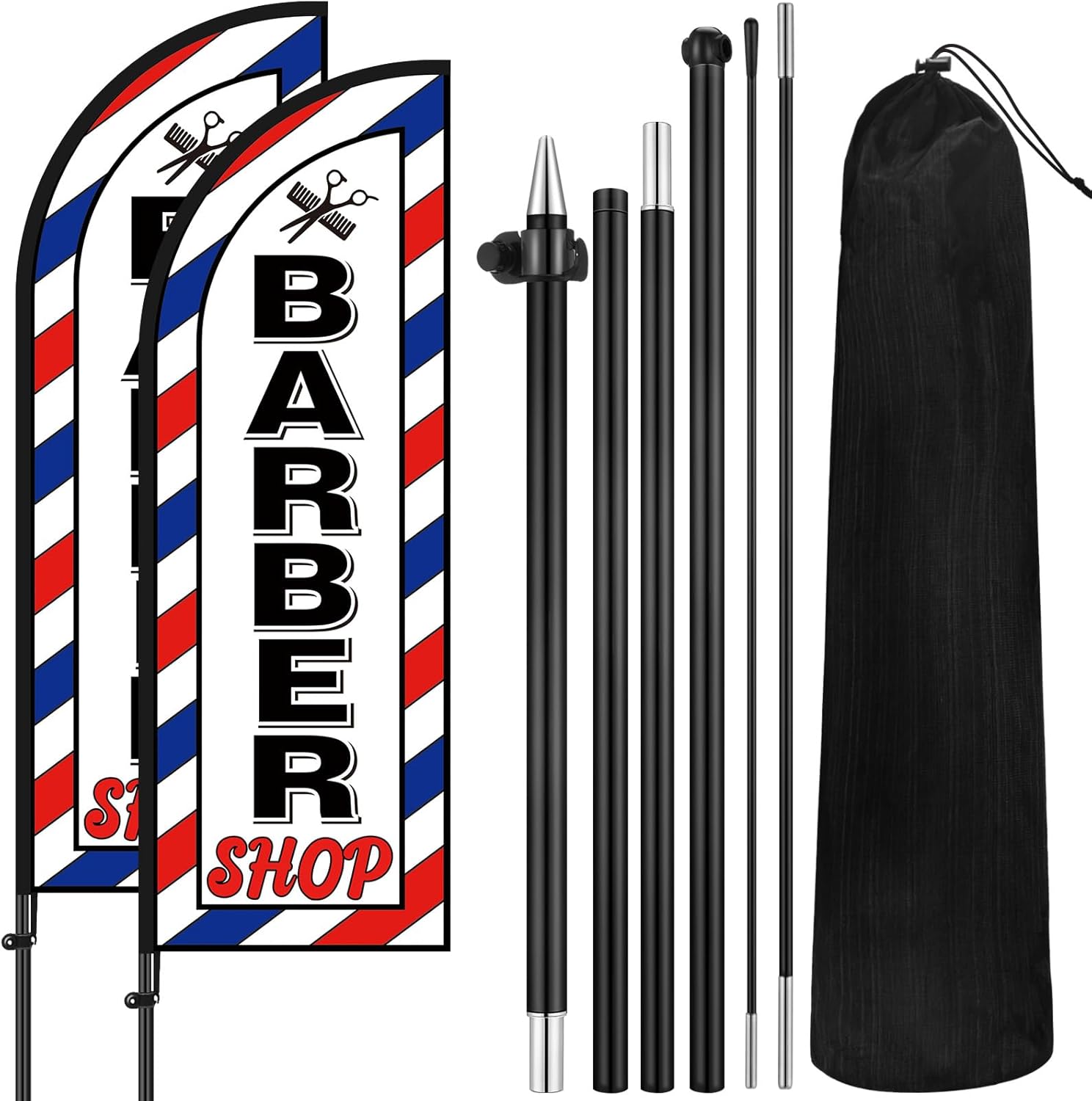 2 Set Barber Flag Barbershop Swooper Banner with Pole Kit