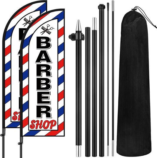2 Set Barber Flag Barbershop Swooper Banner with Pole Kit