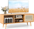 Tangkula Mid Century Modern TV Stand for TVs up to 55 in - Bamboo
