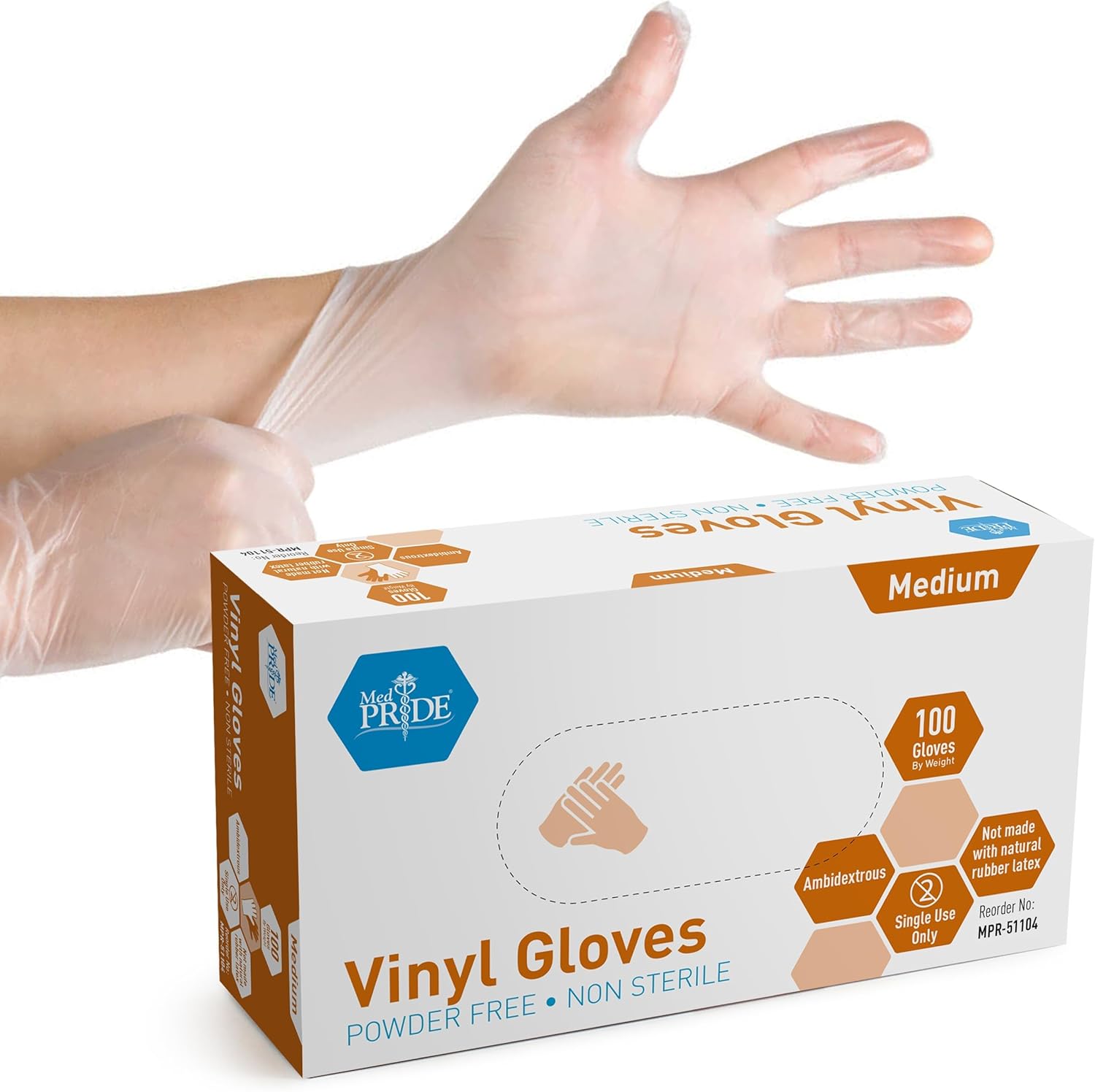 MedPride XL Vinyl Gloves - 100 Pack, Powder-Free