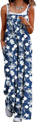 Women's Summer Boho Cotton Jumpsuit Wide Leg Overalls - Floral