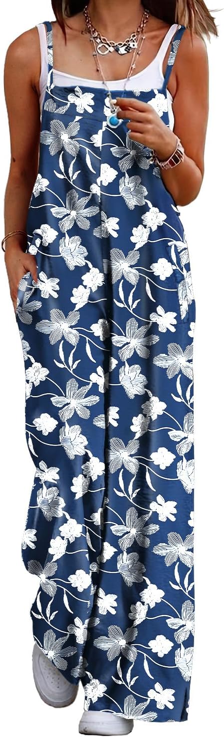 YESNO Women's Summer Boho Casual Jumpsuits with Floral Print