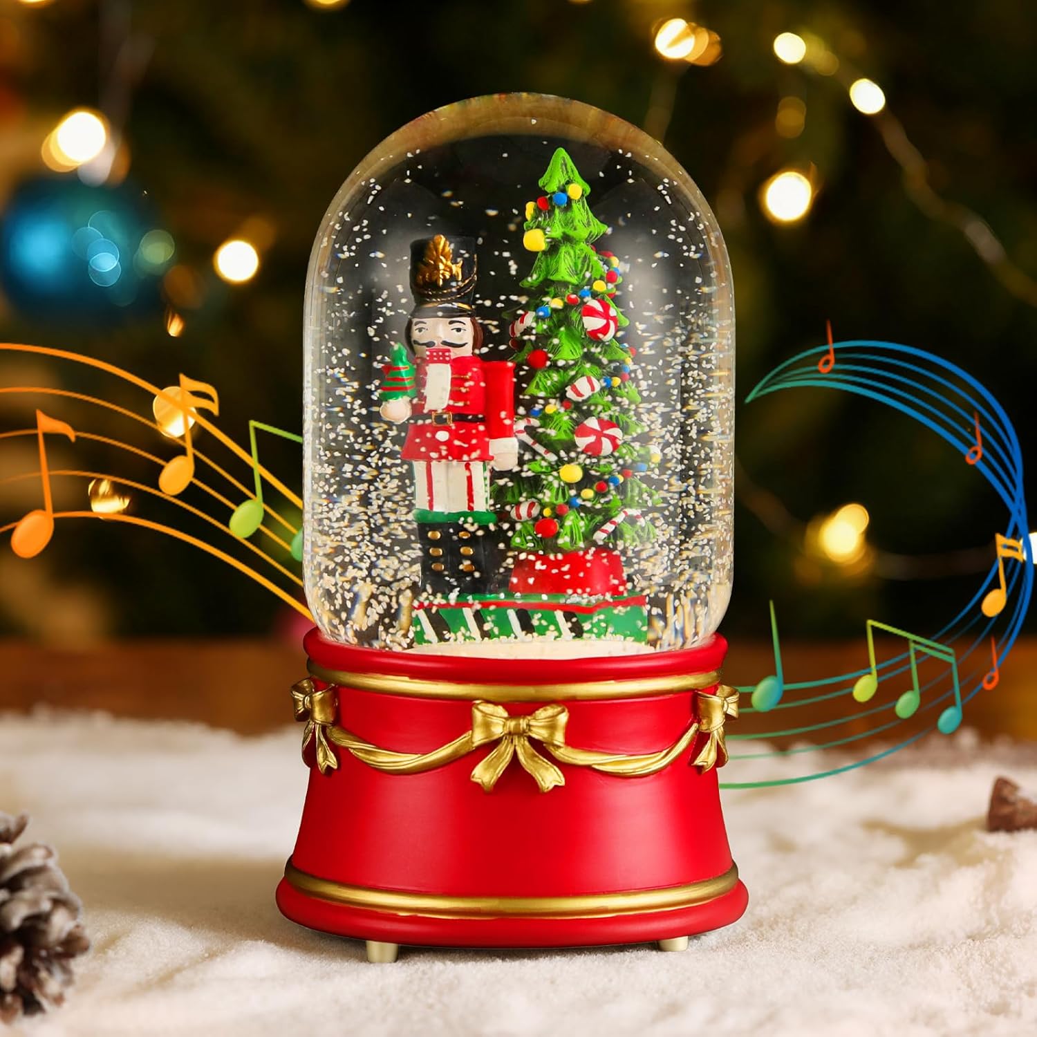 Lewondr Christmas Snow Globe with Music, Light & Snowflakes