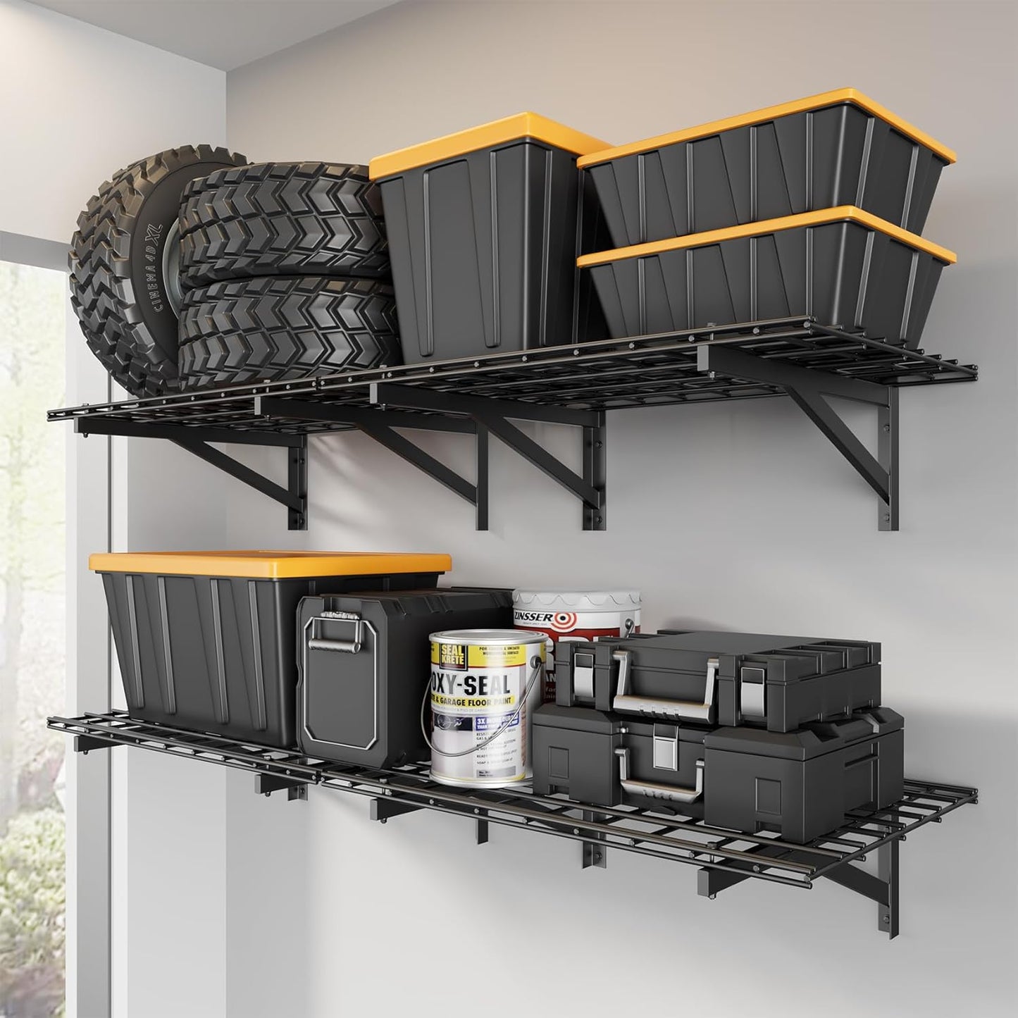 4 Pack Heavy Duty Garage Wall Shelving Set for Ultimate Storage