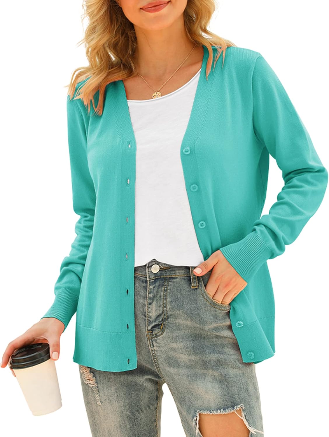 Stylish V Neck Button Down Knitwear Cardigan for Women