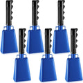 6 Pack Blue Cow Bell Noise Makers with Handles - Loud Cheering Bells