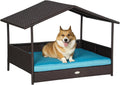 PawHut Wicker Dog House Outdoor with Canopy - Raised Rattan Bed