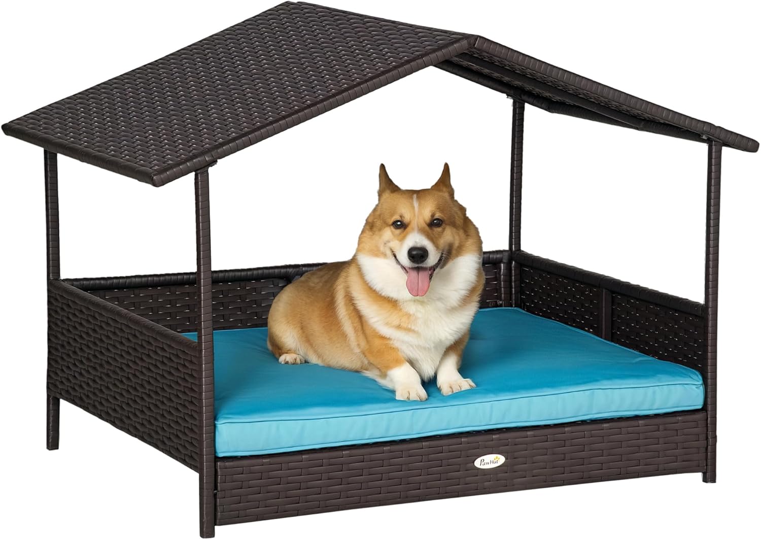 PawHut Wicker Dog House Outdoor with Canopy for Small Breeds