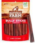 Natural Farm Odor-Free Bully Sticks 6 in 15 Count - Digestible Dental