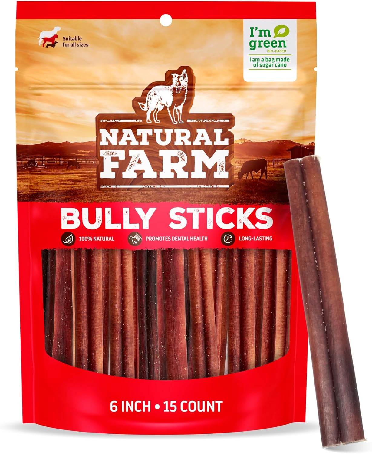 Natural Farm Odor-Free Bully Sticks for Dogs - 100% Beef Chews
