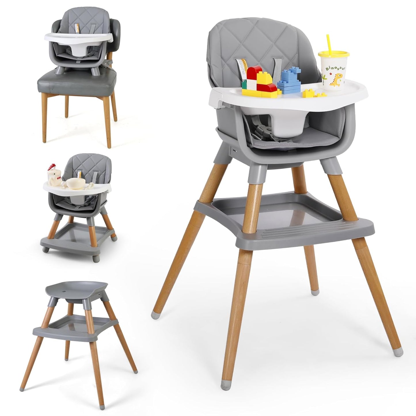 Convertible 7-in-1 High Chair with Large Storage & Safety Features - Kinder King