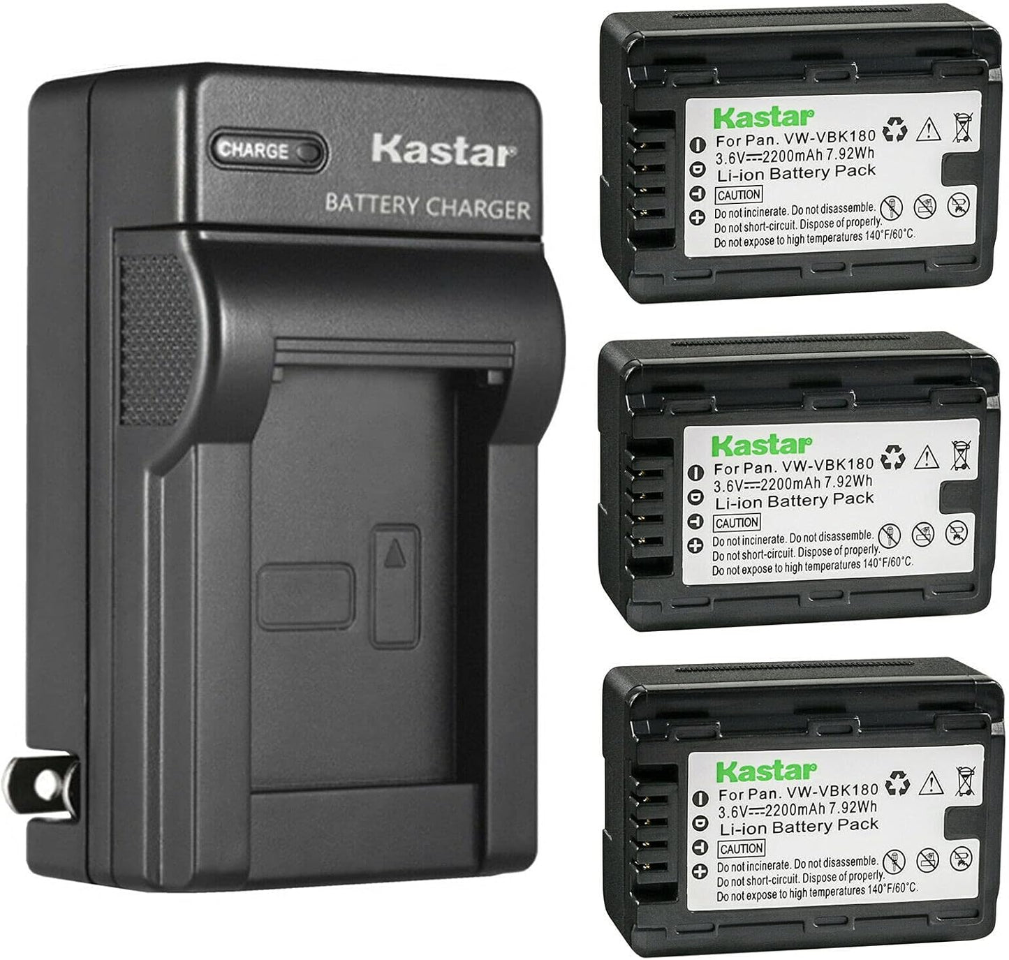 Kastar 3-Pack Battery and AC Wall Charger for Panasonic Cameras