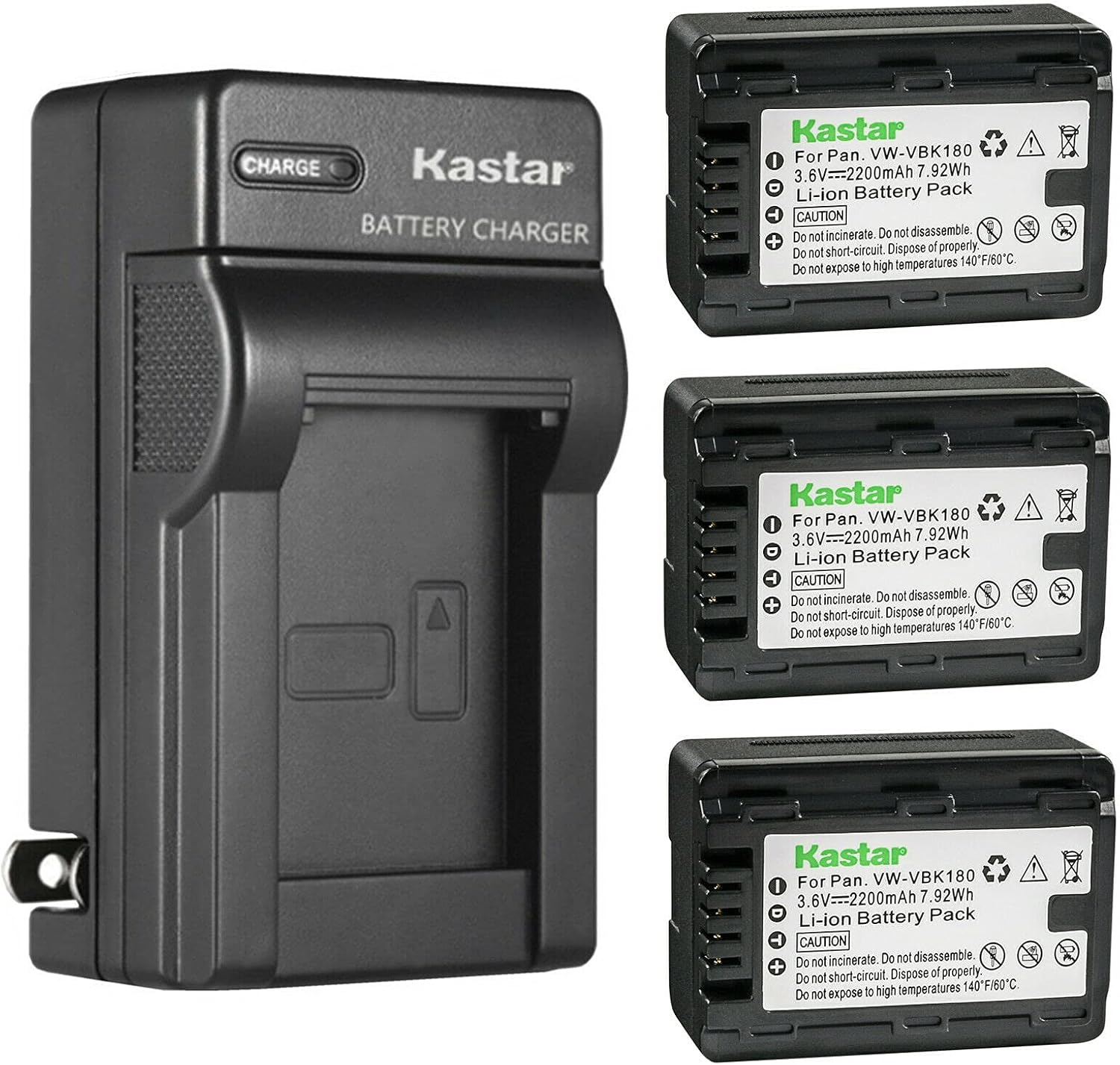 Kastar 3-Pack Battery and AC Wall Charger for Panasonic Cameras