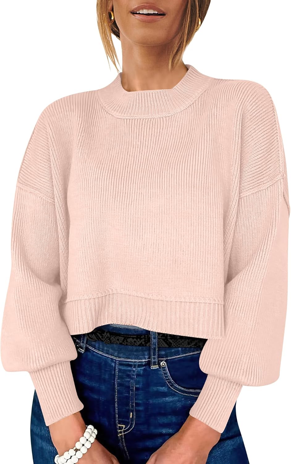 Womens Cropped Sweaters Oversized Crewneck for Fall Fashion