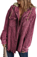 Dokotoo Womens Corduroy Shacket Jacket - Hooded Color Block Coat