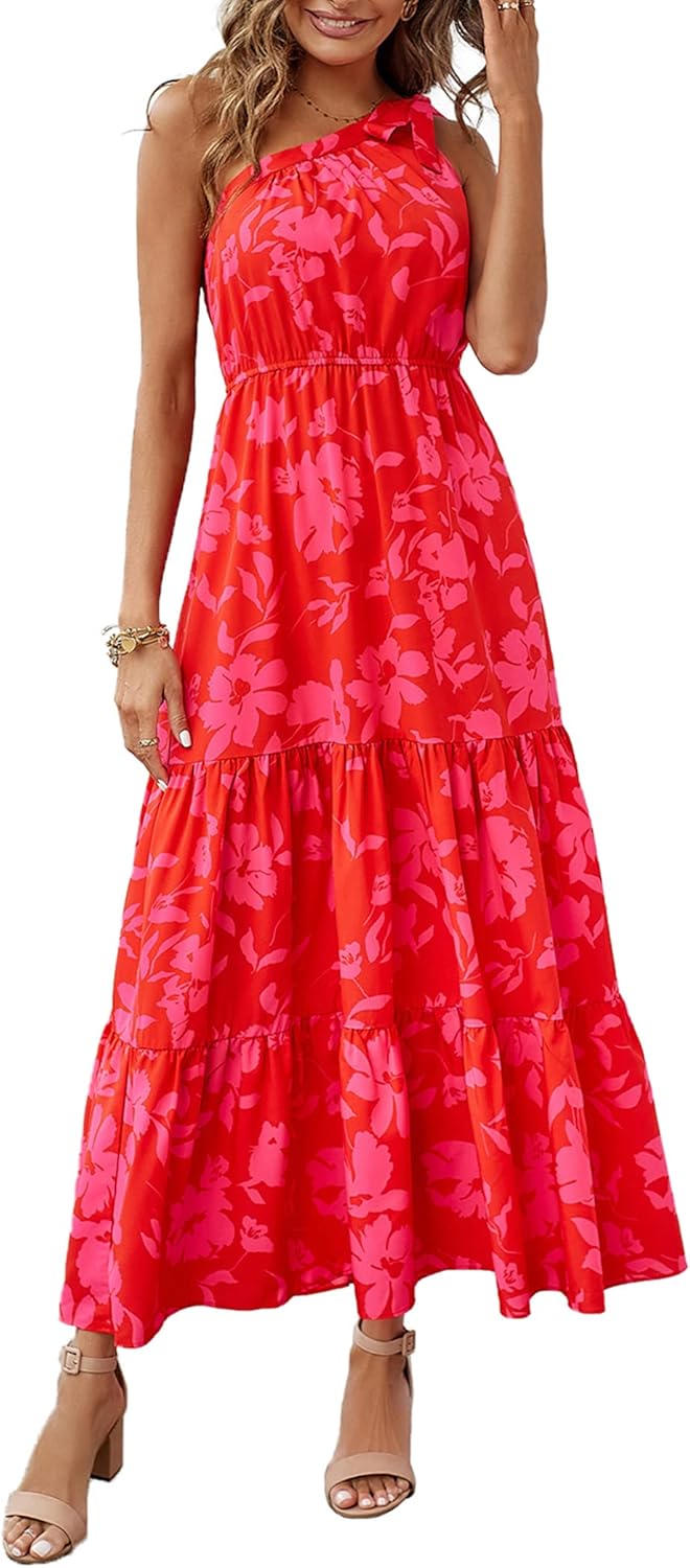 Ditsy Floral One Shoulder Maxi Dress for Summer Weddings