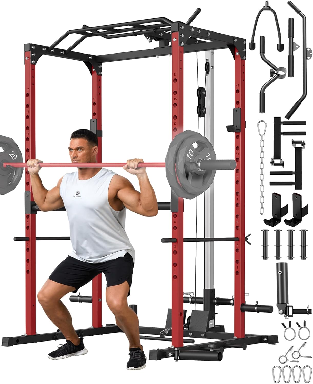 GarveeLife Power Cage: 1600LBS Capacity + Cable Crossover